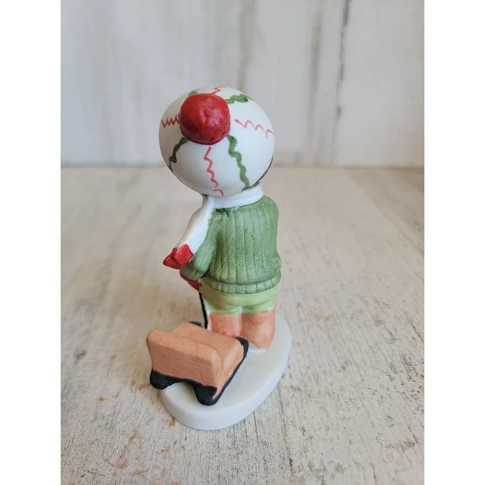 Lefton December month boy sled kid Xmas ceramic home decor figure unique